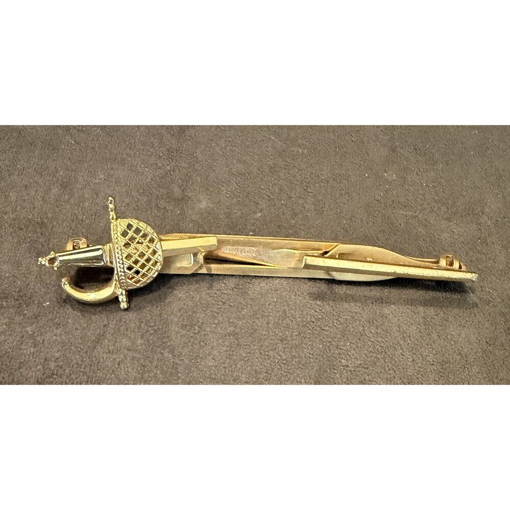 Vintage Anson Patent Pending Sword Tie Clip Signed 3.5" Gold Tone MCM